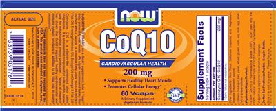 Photo of the NOW CoQ10 200 mg label