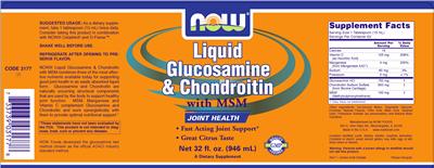 Photo of the NOW Liquid Glucosamine & Chondroitin With MSM label