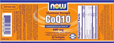 Photo of the NOW CoQ10 600 mg label