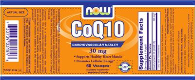Photo of the NOW CoQ10 30 mg label