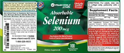 Photo of the Vitamin World Absorbable Selenium 200 mcg label