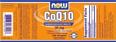 Photo of the NOW CoQ10 30 mg label