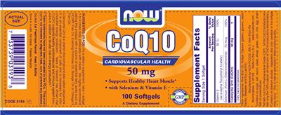 Photo of the NOW CoQ10 50 mg label