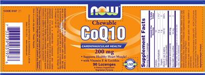 Photo of the NOW Chewable CoQ10 200 mg label