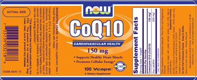 Photo of the NOW CoQ10 150 mg label