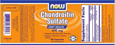 Photo of the NOW Chondroitin Sulfate 600 mg label