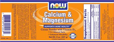 Photo of the NOW Calcium & Magnesium Citrate Powder with Vitamin D3 label