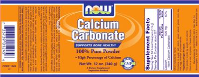 Photo of the NOW Calcium Carbonate 100% Pure Powder label