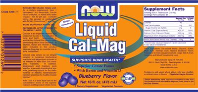 Photo of the NOW Liquid Cal-Mag Blueberry Flavor label