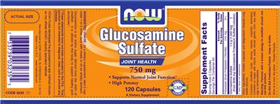 Photo of the NOW Glucosamine Sulfate 750 mg label
