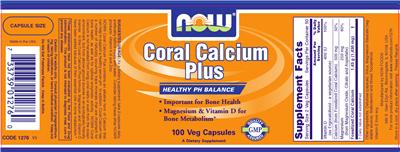 Photo of the NOW Coral Calcium Plus label