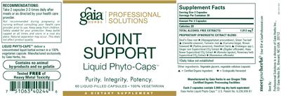 Photo of the Gaia Herbs Professional Solutions Joint Support Liquid Phyto-Caps label