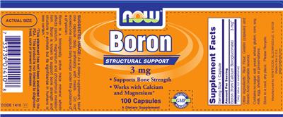 Photo of the NOW Boron 3 mg label