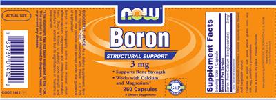Photo of the NOW Boron 3 mg label