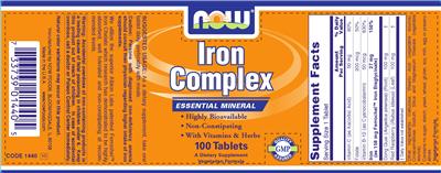 Photo of the NOW Iron Complex label