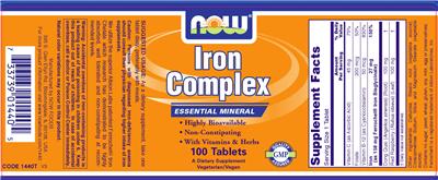 Photo of the NOW Iron Complex label