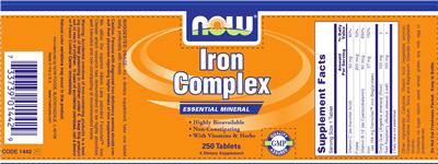 Photo of the NOW Iron Complex label