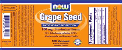 Photo of the NOW Grape Seed 100 mg - Standardized Extract label