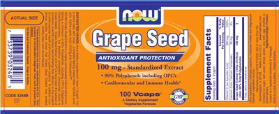 Photo of the NOW Grape Seed 100 mg - Standardized Extract label