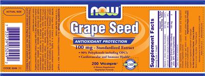 Photo of the NOW Grape Seed 100 mg - Standardized Extract label