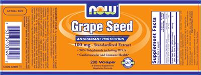Photo of the NOW Grape Seed 100 mg - Standardized Extract label