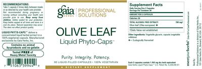 Photo of the Gaia Herbs Professional Solutions Olive Leaf Liquid Phyto-Caps label