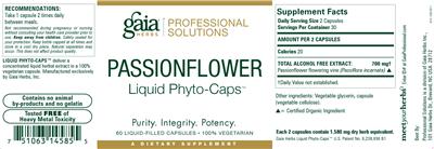 Photo of the Gaia Herbs Professional Solutions Passionflower Liquid Phyto-Caps label