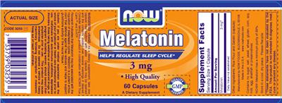 Photo of the NOW Melatonin 3 mg label