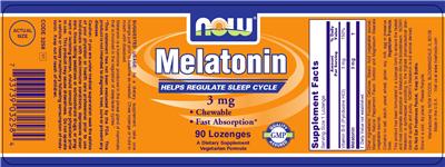 Photo of the NOW Melatonin 3 mg label