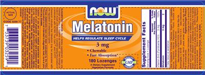 Photo of the NOW Melatonin 3 mg label