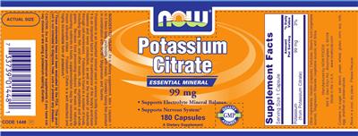 Photo of the NOW Potassium Citrate 99 mg label