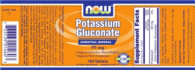 Photo of the NOW Potassium Gluconate 99 mg label