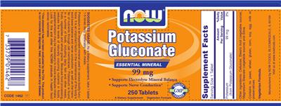 Photo of the NOW Potassium Gluconate 99 mg label