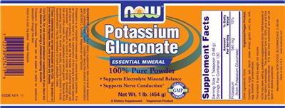 Photo of the NOW Potassium Gluconate 100% Pure Powder label
