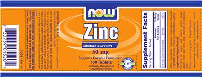 Photo of the NOW Zinc 50 mg label