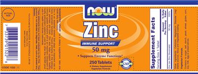 Photo of the NOW Zinc 50 mg label