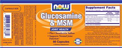 Photo of the NOW Glucosamine & MSM label