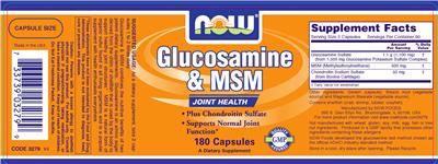 Photo of the NOW Glucosamine & MSM label