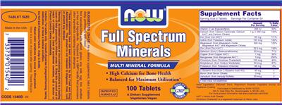Photo of the NOW Full Spectrum Minerals label