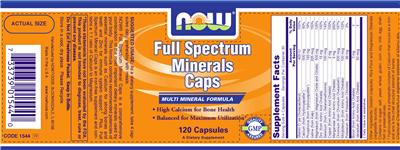 Photo of the NOW Full Spectrum Minerals Caps label