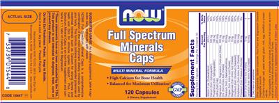 Photo of the NOW Full Spectrum Minerals Caps label