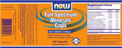 Photo of the NOW Full Spectrum Minerals Caps label