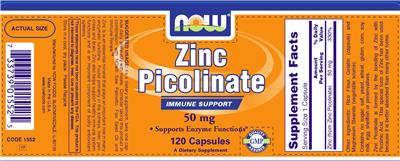 Photo of the NOW Zinc Picolinate 50 mg label