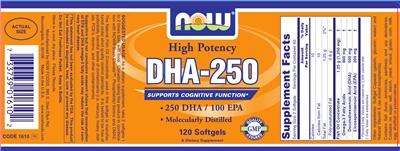 Photo of the NOW High Potency DHA-250 label