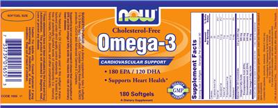 Photo of the NOW Cholestrol-Free Omega-3 label