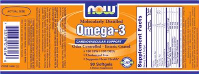 Photo of the NOW Molecularly Distilled Omega-3 label