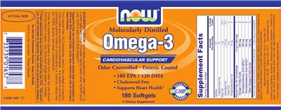Photo of the NOW Molecularly Distilled Omega-3 label