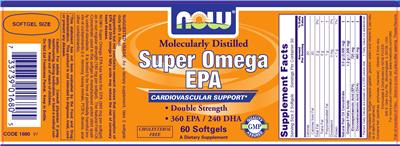 Photo of the NOW Molecularly Distilled Super Omega EPA label
