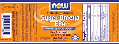 Photo of the NOW Molecularly Distilled Super Omega EPA label
