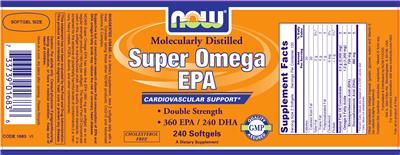 Photo of the NOW Molecularly Distilled Super Omega EPA label